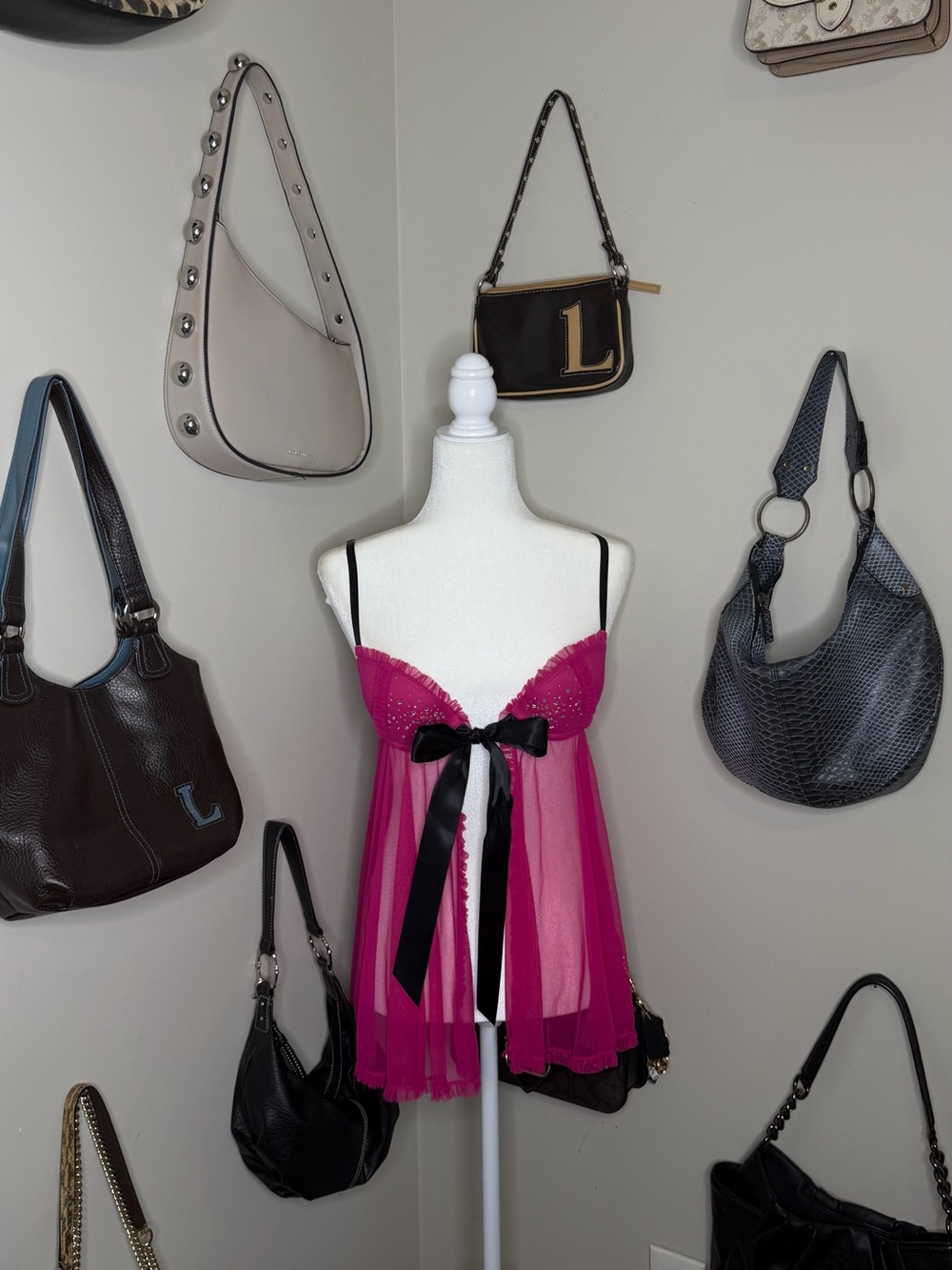 2011 Victoria’s Secret Sheer Babydoll Nightwear with Satin Bow - Fuchsia - 34B